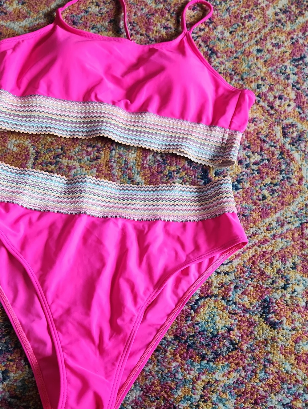 Shein Hot Pink Two-Piece Bikini Set with Chevron Trim XL